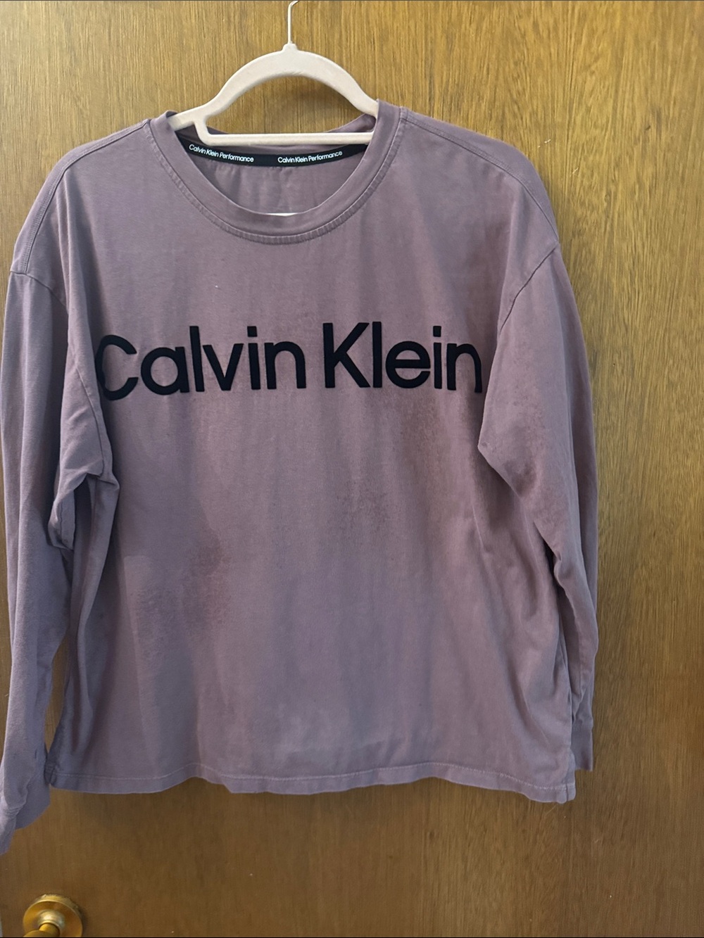 Calvin Klein Long Sleeve Logo Tee in Mauve